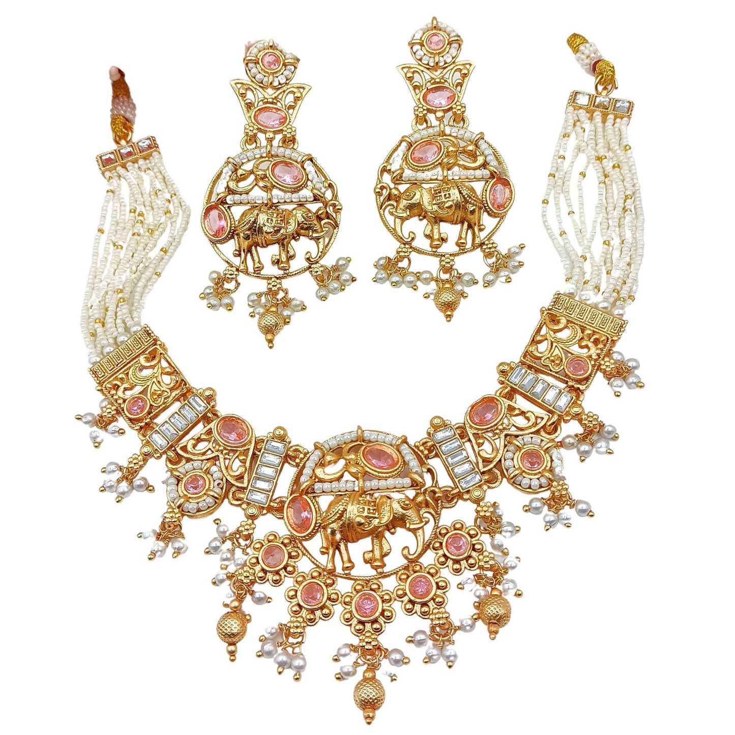 Rajputi Elephant Design Necklace Set With Earrings - Nandai Jewels