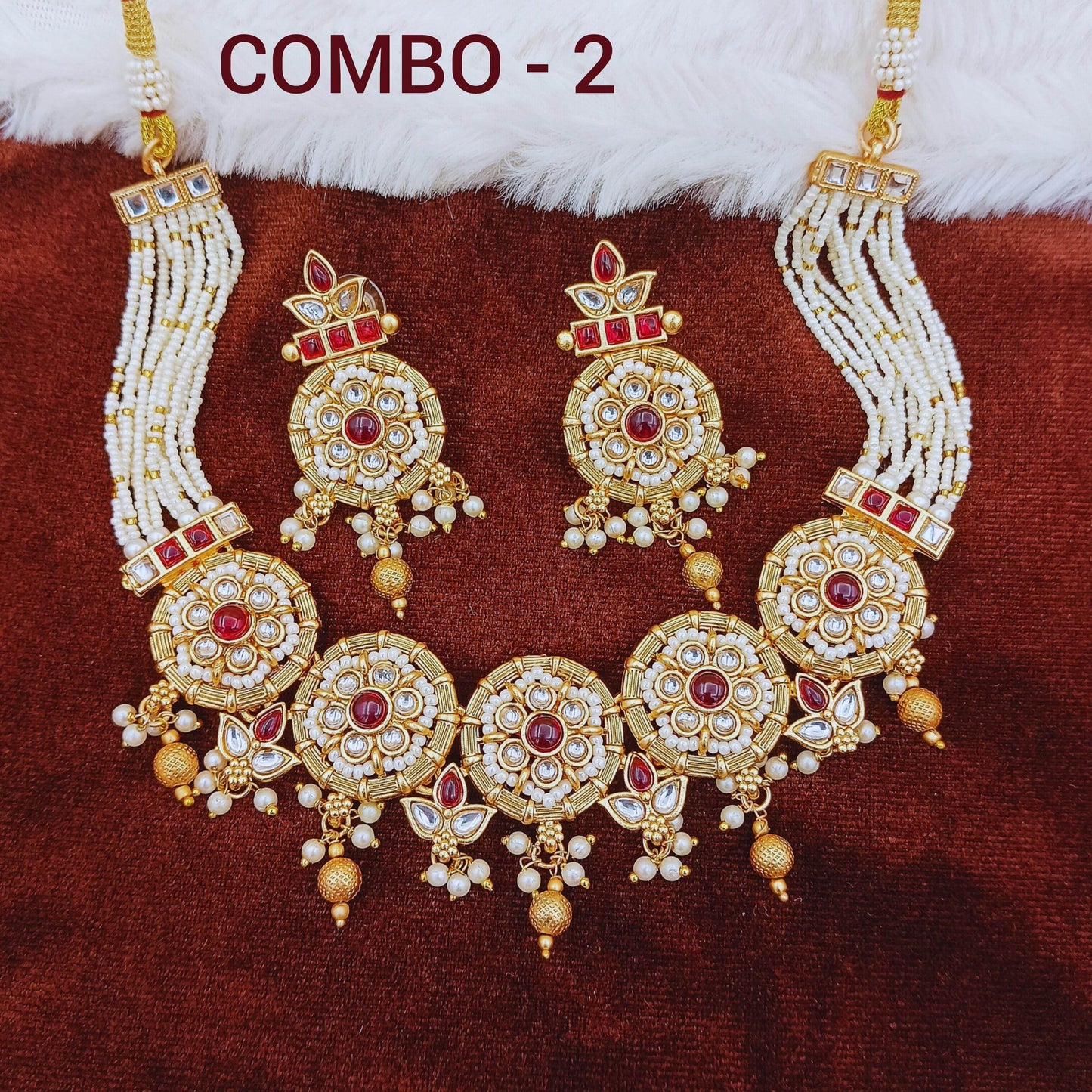 COMBO Mohini Rajwadi Necklace Set, Rajputi Choker with Earrings, Indian Traditional Jewellery, Kundan Bridal, Gift for Women, Festive Wear. - Nandai Jewels