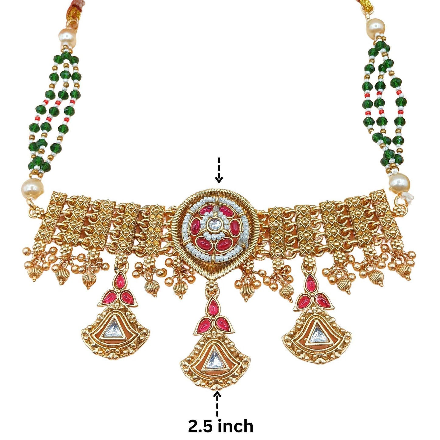 Rajwadi choker set, rajputi jewellery, indian traditional jewellery, kundan design, meenakari work, gift for women - Nandai Jewels