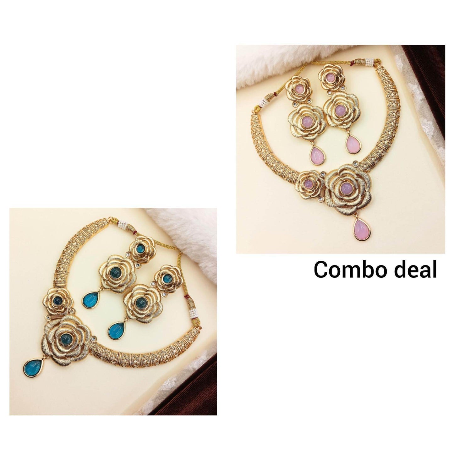 Flower Rajwadi Hasadi Necklace Set - Nandai Jewels