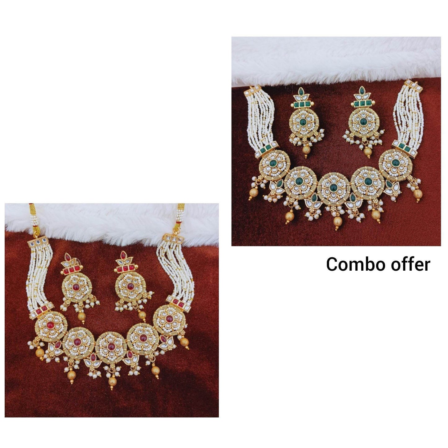 COMBO Mohini Rajwadi Necklace Set, Rajputi Choker with Earrings, Indian Traditional Jewellery, Kundan Bridal, Gift for Women, Festive Wear. - Nandai Jewels