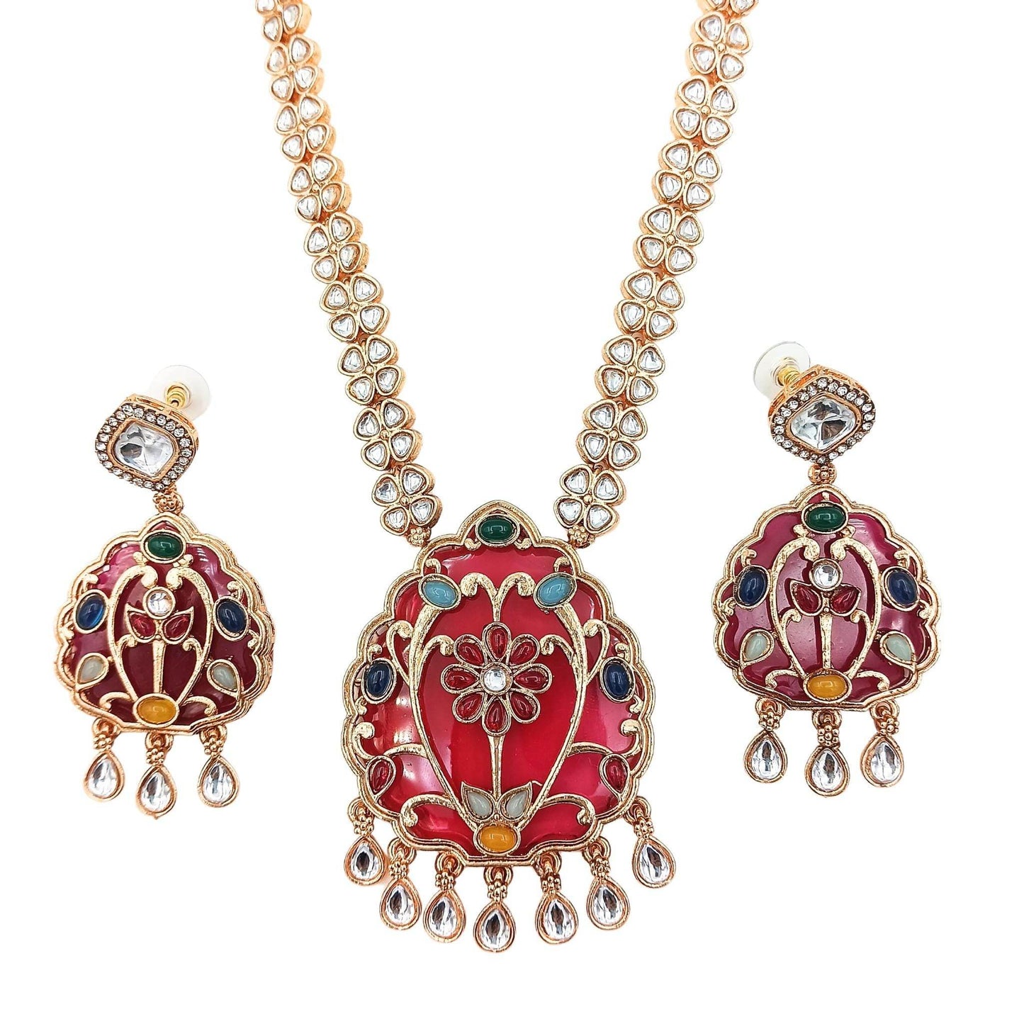 Rajwadi Kundan Necklace Set for Her, Bridal Jewellery Set for Wedding Gift, Indian Traditional Jewellery, Ethnic Festive Wear,. - Nandai Jewels