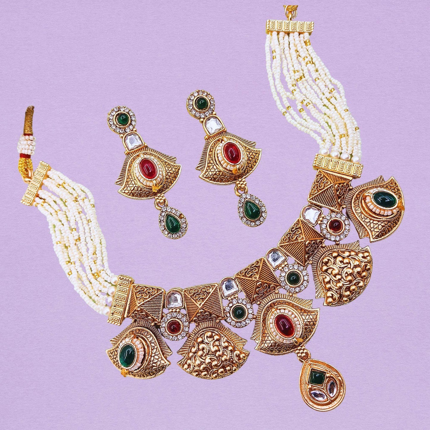 COMBO Mehak Rajputi Meenakari Necklace Set, Rajwadi Bridal Jewellery, Indian Traditional Jewellery, Ethnic Necklace, Gift for Women. - Nandai Jewels
