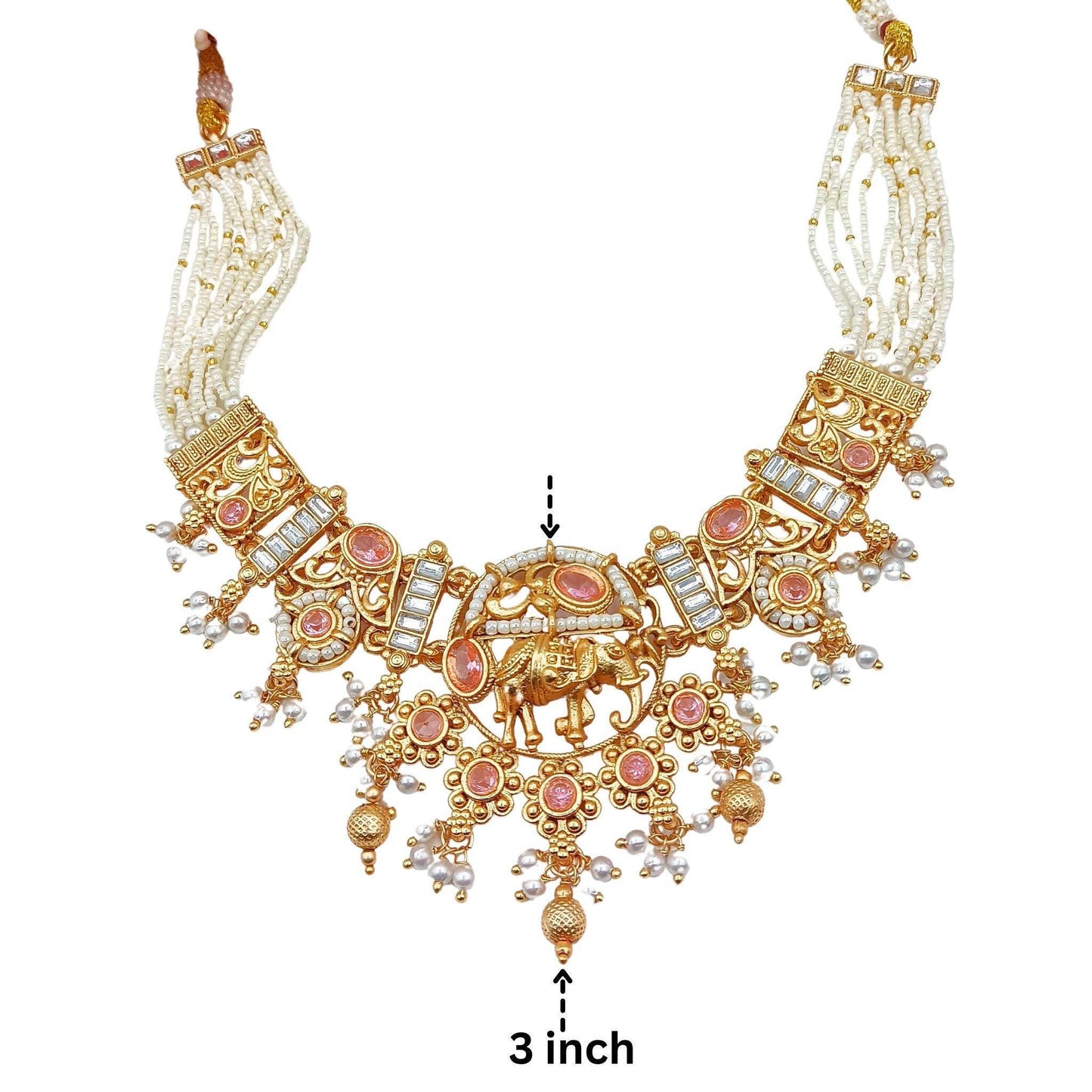 Rajputi Elephant Design Necklace Set With Earrings - Nandai Jewels