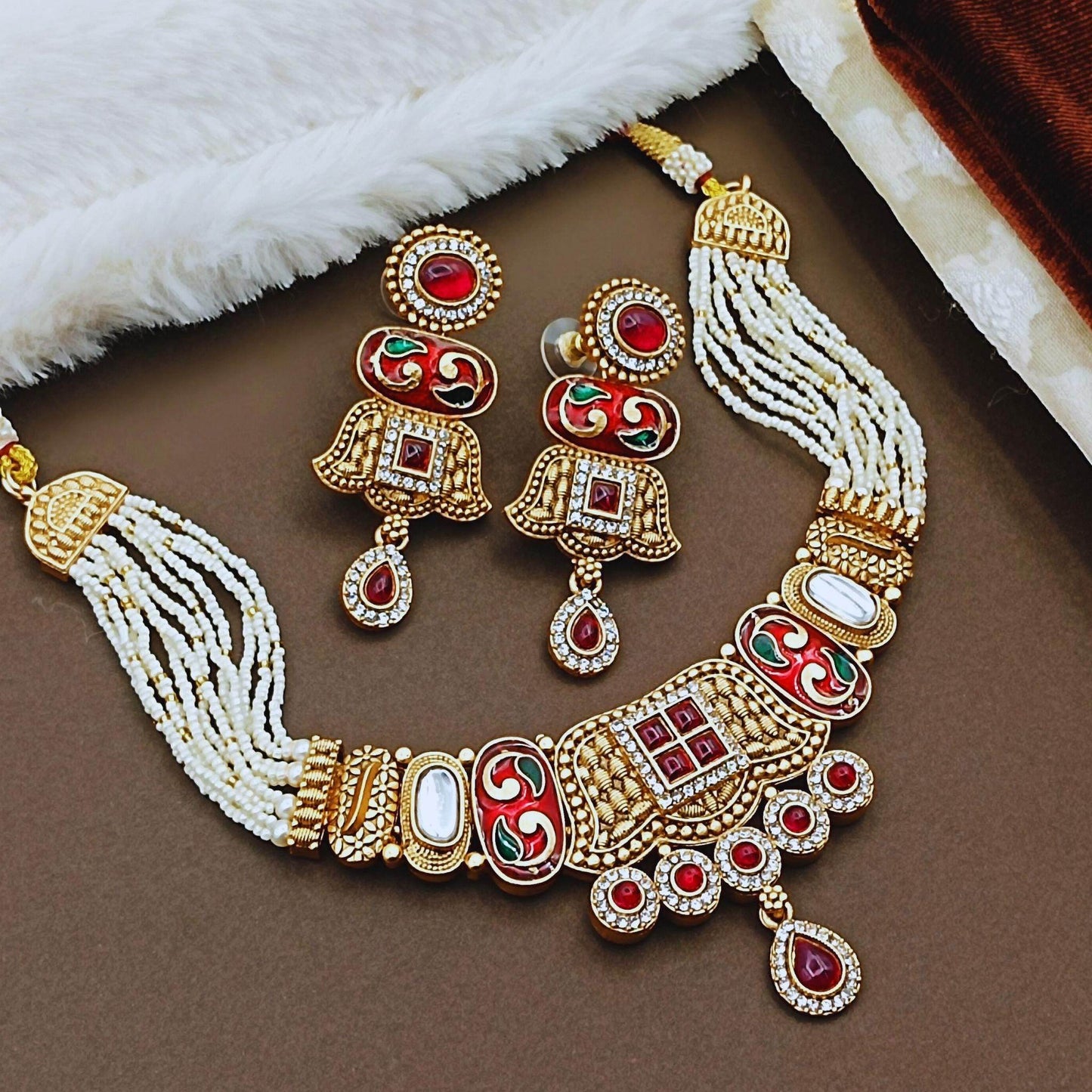 Ananaya Rajwadi Meenakari Necklace Set | Traditional Indian Jewellery | Rajasthani Bridal Jewellery | Festive & Wedding Wear. - Nandai Jewels