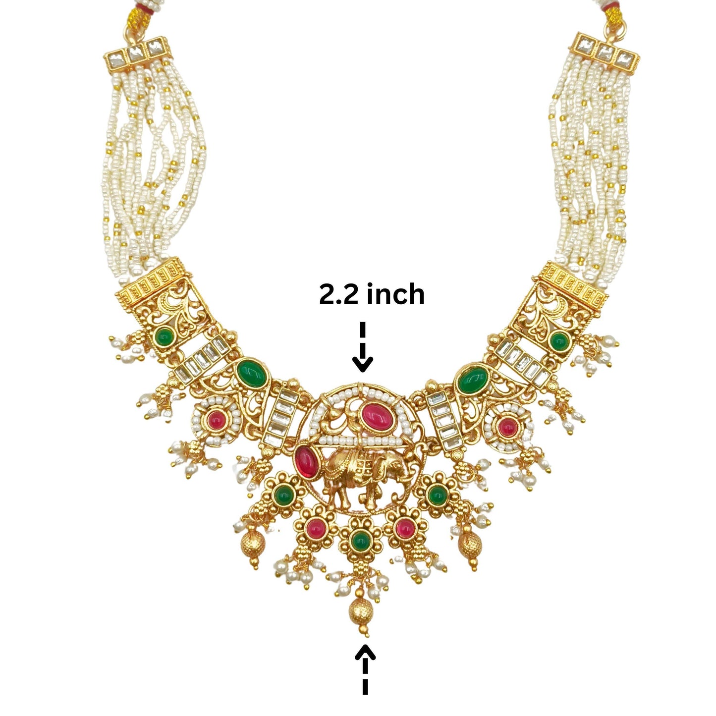 Rajputi Elephant Design Necklace Set With Earrings - Rajwadi Necklace Set, Wedding Gift for Her, Indian Traditional Jewellery for Brides. - Nandai Jewels