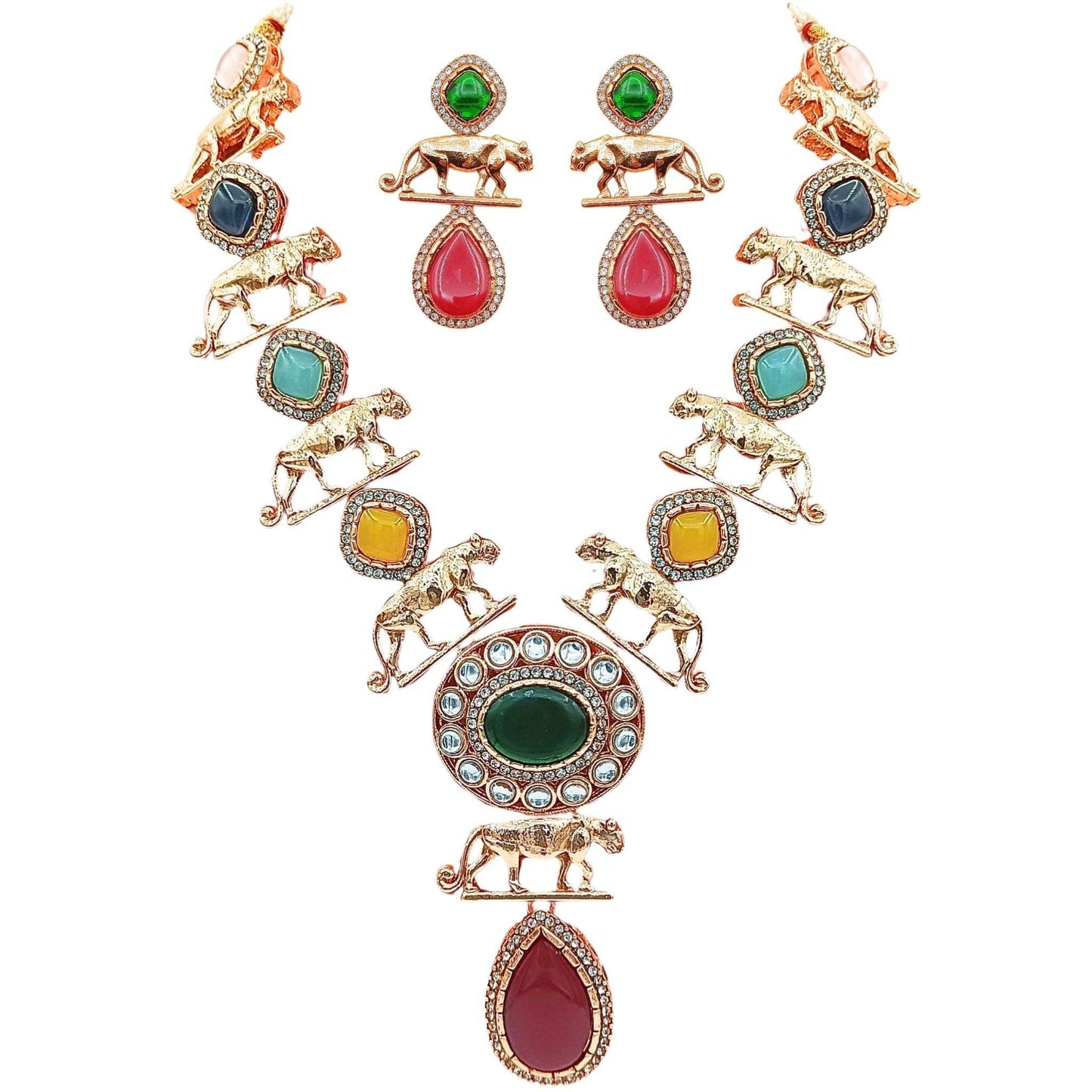 Unique Jaguar Design Necklace Set, Indo Western Jewellery Set For Her, Festive Wear For Wedding Gifts , Bridal Sets. - Nandai Jewels
