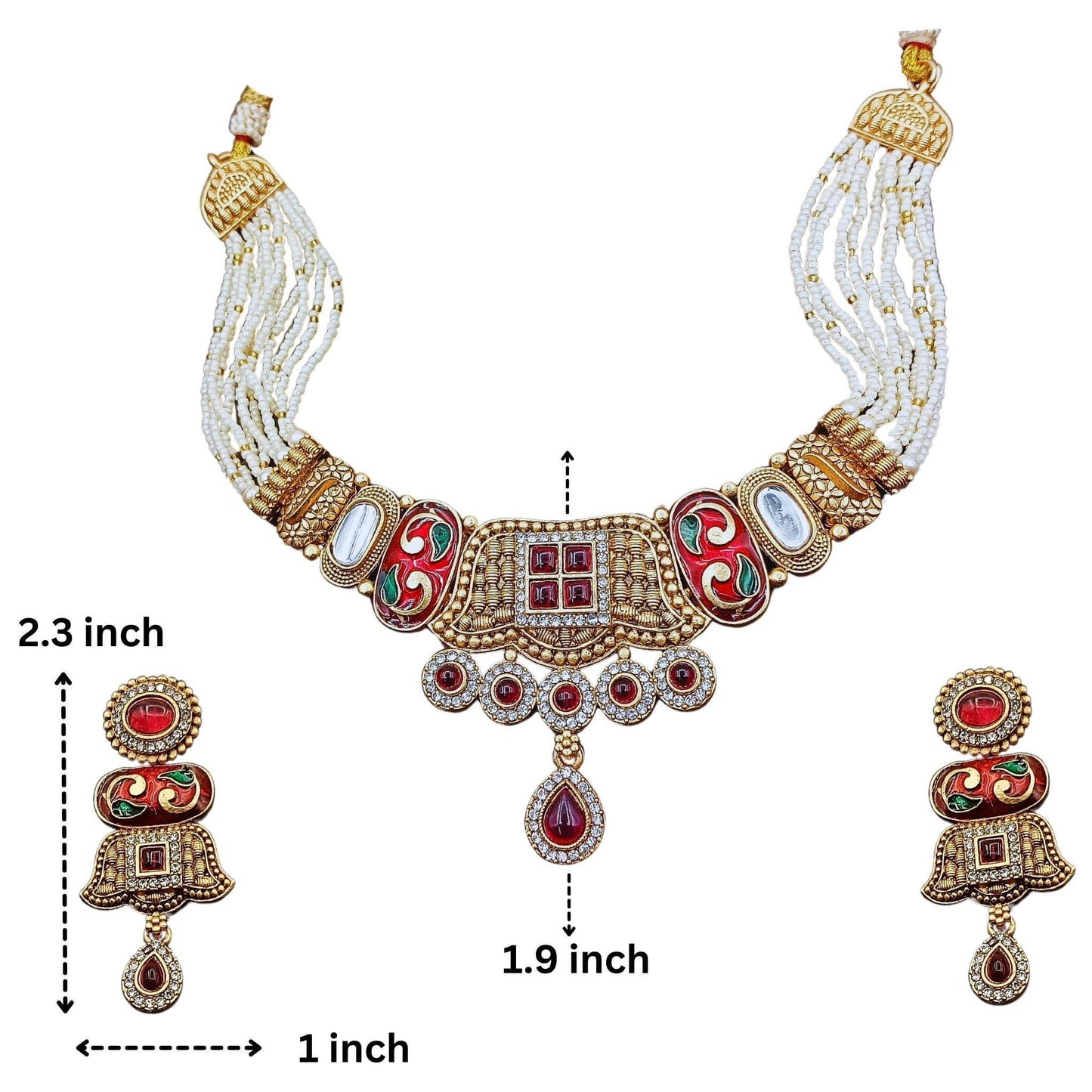 COMBO Manju Rajwadi Meenakari Necklace Set | Traditional Indian Jewellery | Rajasthani Bridal Jewellery | Pack of 2, Festive & Wedding Wear. - Nandai Jewels