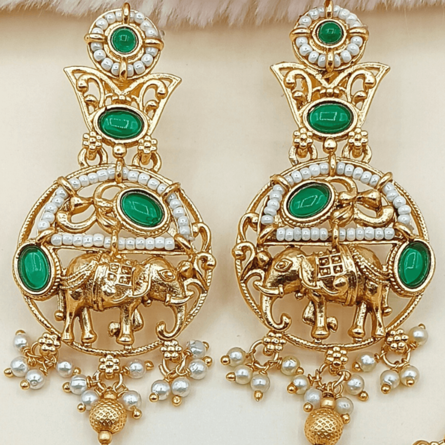 Elephant Motif Rajputi Earrings - Royal Rajputi Earrings for Wedding and Festive Wear. - Nandai Jewels