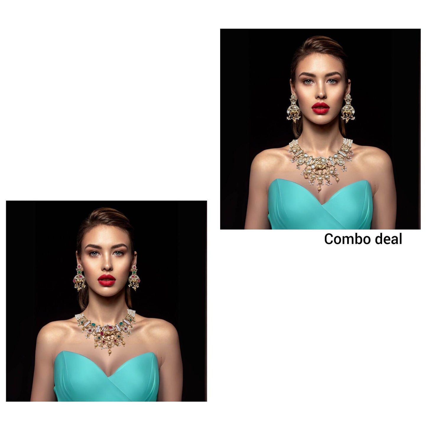 COMBO Rajputi Elephant Design Necklace With Earrings - Rajwadi Necklace Set, Wedding Gift for Her, Indian Traditional Jewellery for Brides. - Nandai Jewels