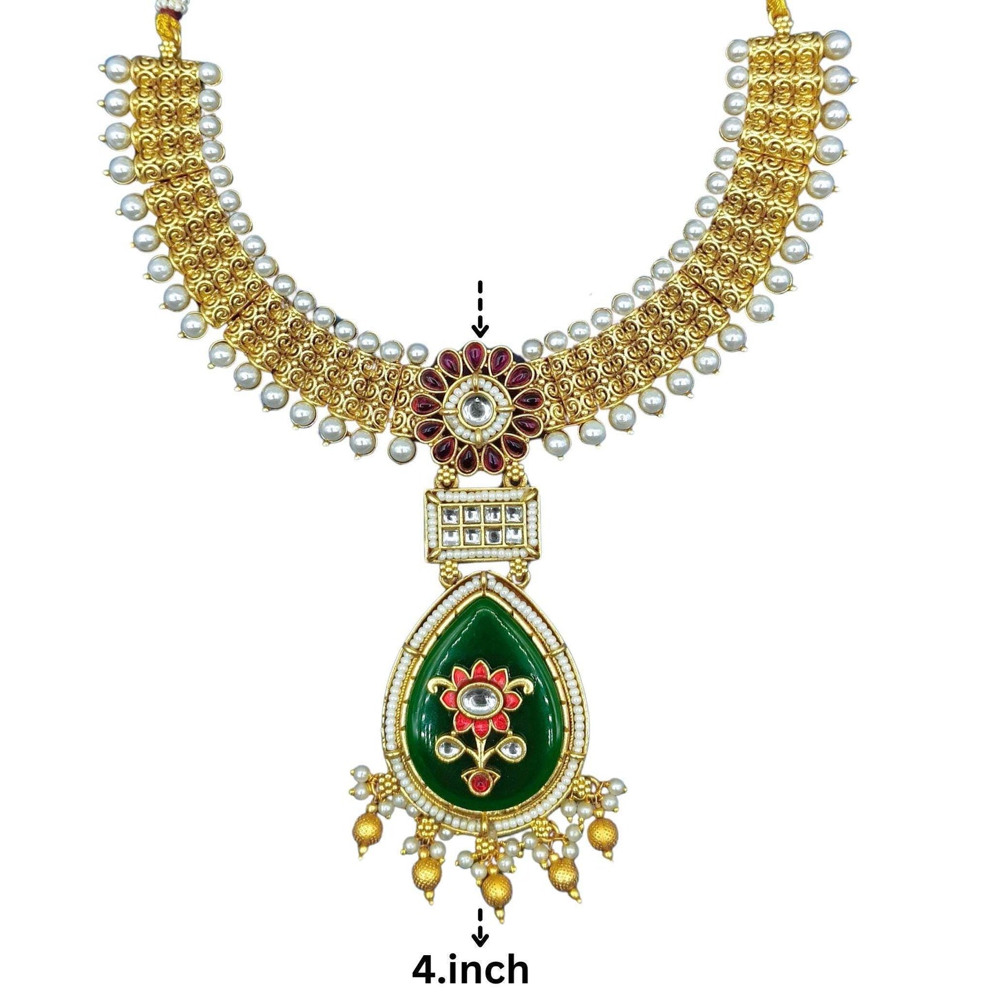 Vijayalakshmi Rajputi Necklace Set, Meena and Kundan Jewellery, Rajwadi Bridal Wear, Pearl Choker Design, Gift for Women. - Nandai Jewels