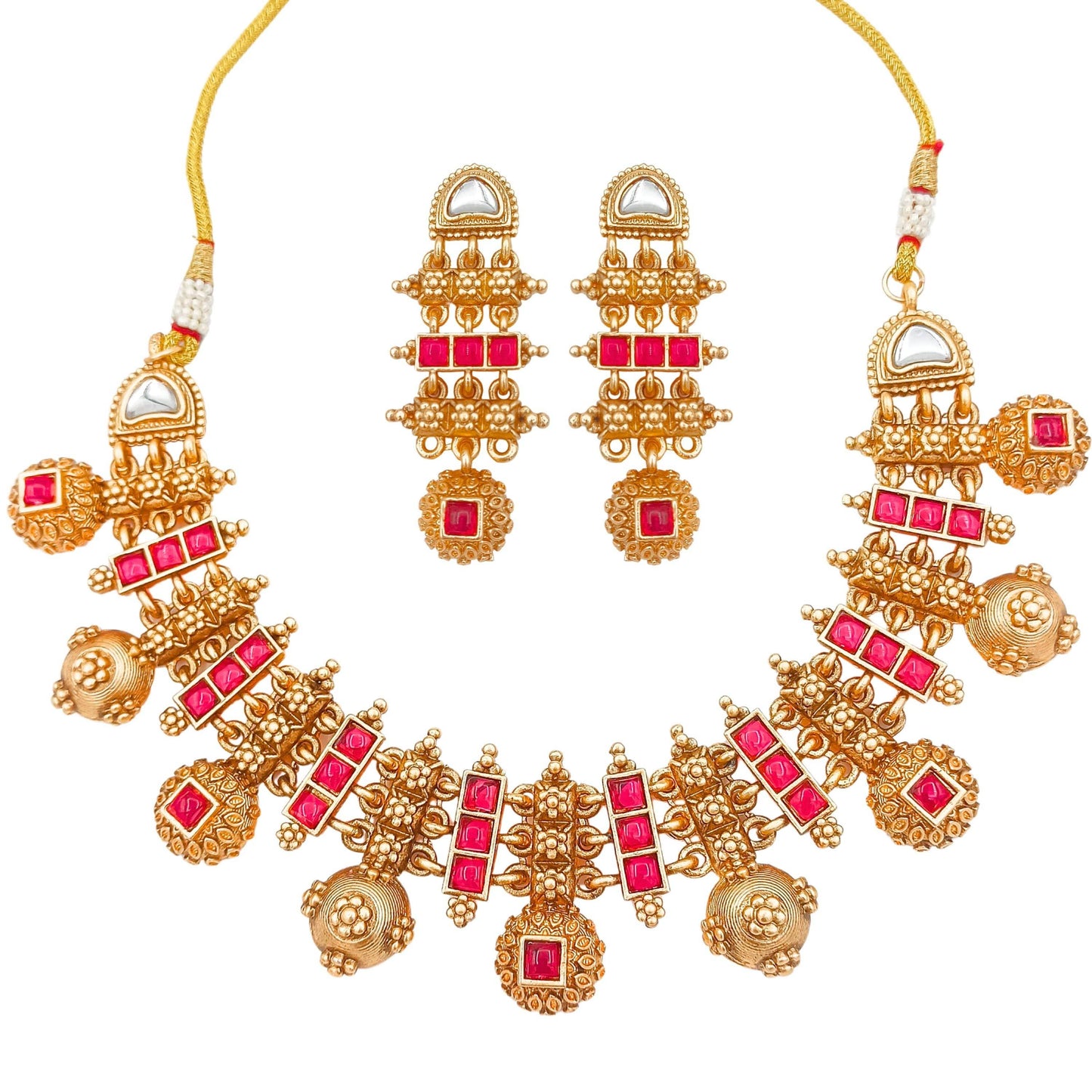 COMBO Rajwadi Hasadi Meenakari Necklace Set | Ethnic Bridal Jewelry | Antique Gold Finish | Traditional Indian Festive Set. - Nandai Jewels