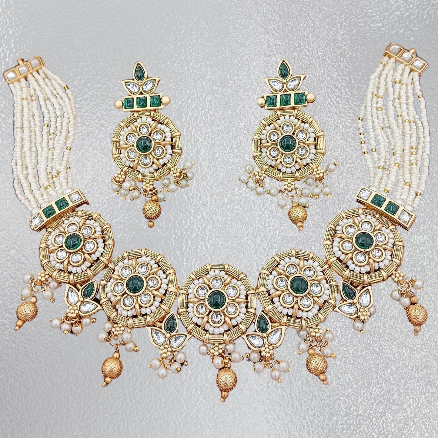 COMBO Mohini Rajwadi Necklace Set, Rajputi Choker with Earrings, Indian Traditional Jewellery, Kundan Bridal, Gift for Women, Festive Wear. - Nandai Jewels