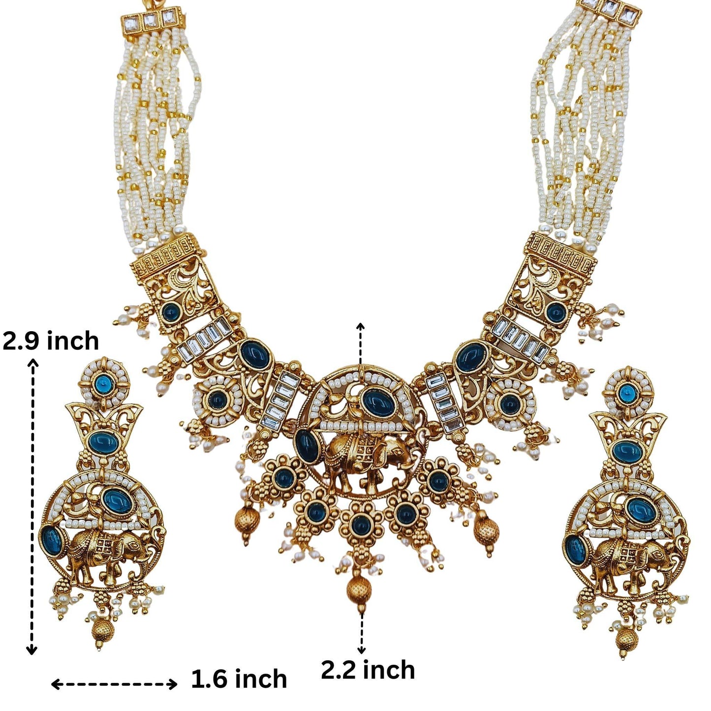 COMBO Rajputi Elephant Design Necklace With Earrings - Rajwadi Necklace Set, Pack of 2, Wedding Gift for Her, Indian Traditional Jewellery. - Nandai Jewels