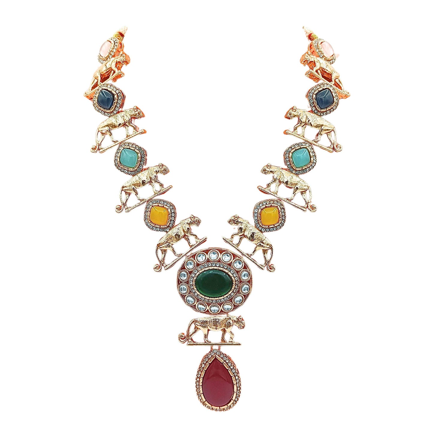 Unique Jaguar Design Necklace Set, Indo Western Jewellery Set For Her, Festive Wear For Wedding Gifts , Bridal Sets. - Nandai Jewels