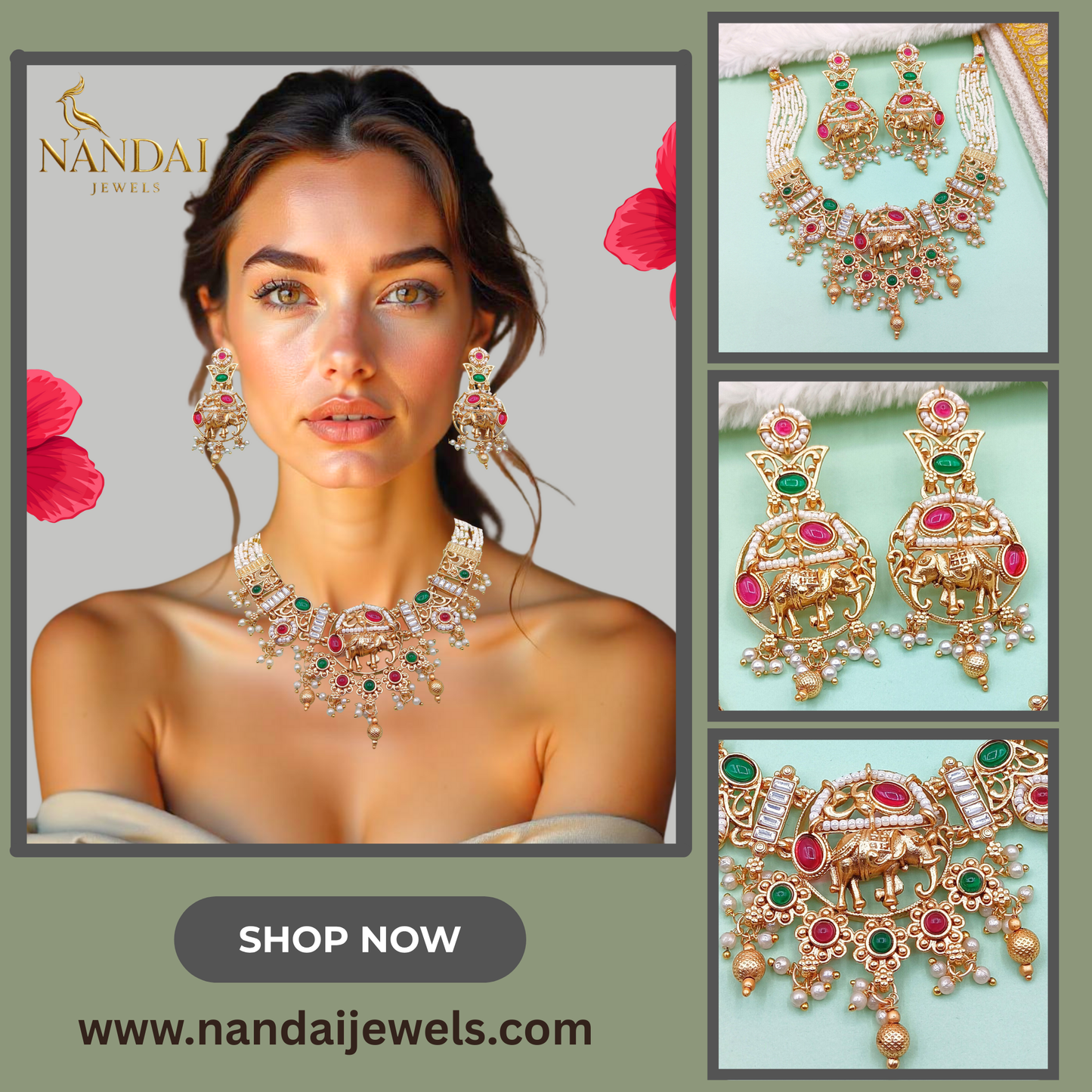 Rajputi Elephant Design Necklace Set With Earrings - Rajwadi Necklace Set, Wedding Gift for Her, Indian Traditional Jewellery for Brides.
