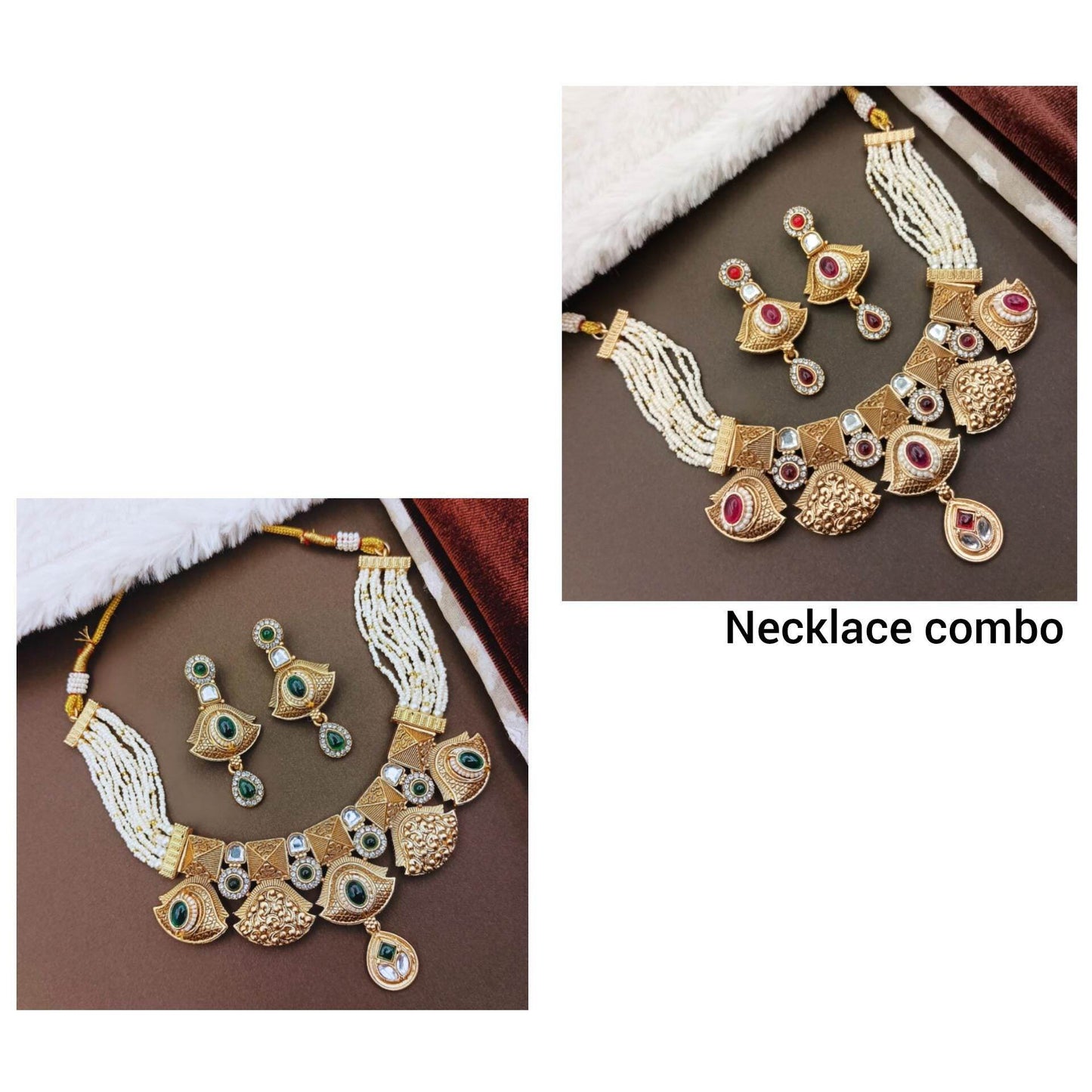 Rajwadi ethnic necklace for women with matching earrings featuring intricate gold and pearl design