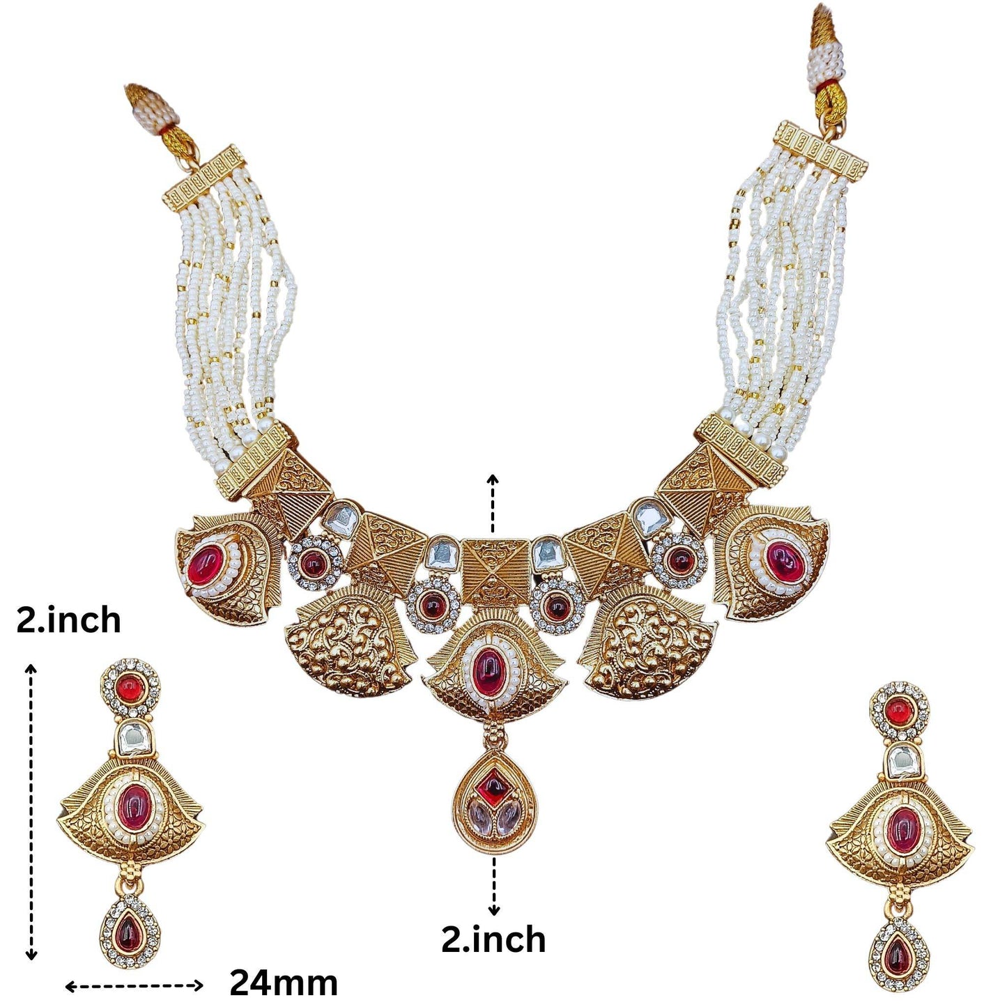 Rajwadi ethnic necklace for women with intricate gold detailing and matching earrings