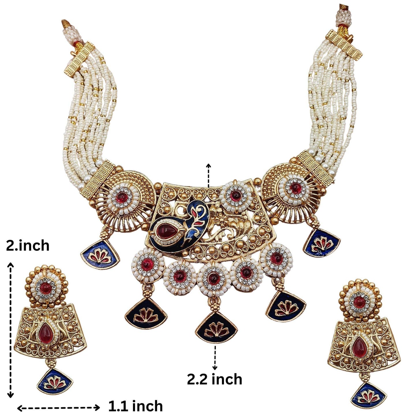 Elegant Rajwadi necklace set for women with intricate gold detailing and matching earrings