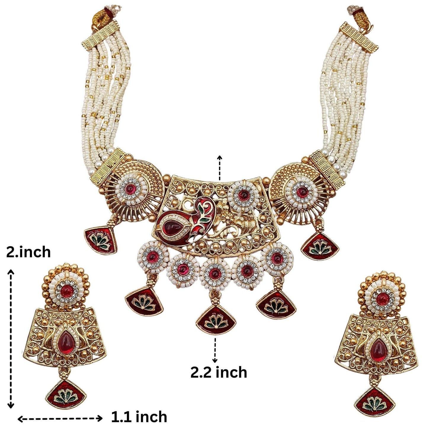 Rajwadi necklace set for women featuring intricate gold and white bead design with matching earrings