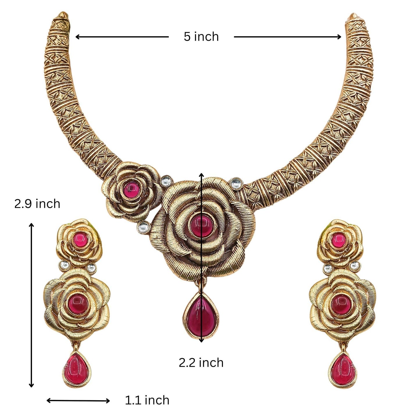 Flower Rajwadi Hasadi Necklace Set - Nandai Jewels