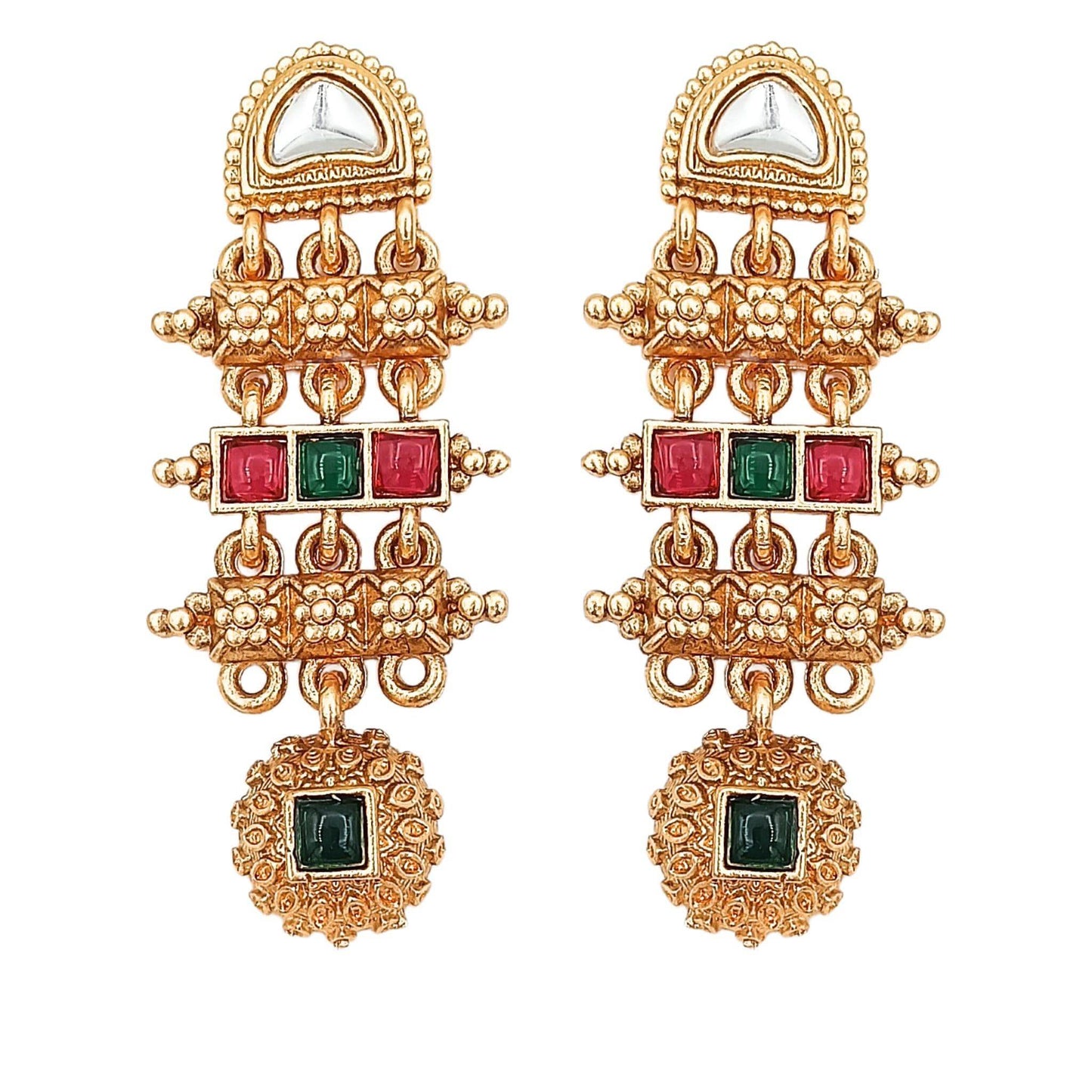 COMBO Rajwadi Hasadi Meenakari Necklace Set | Ethnic Bridal Jewelry | Antique Gold Finish | Traditional Indian Festive Set. - Nandai Jewels
