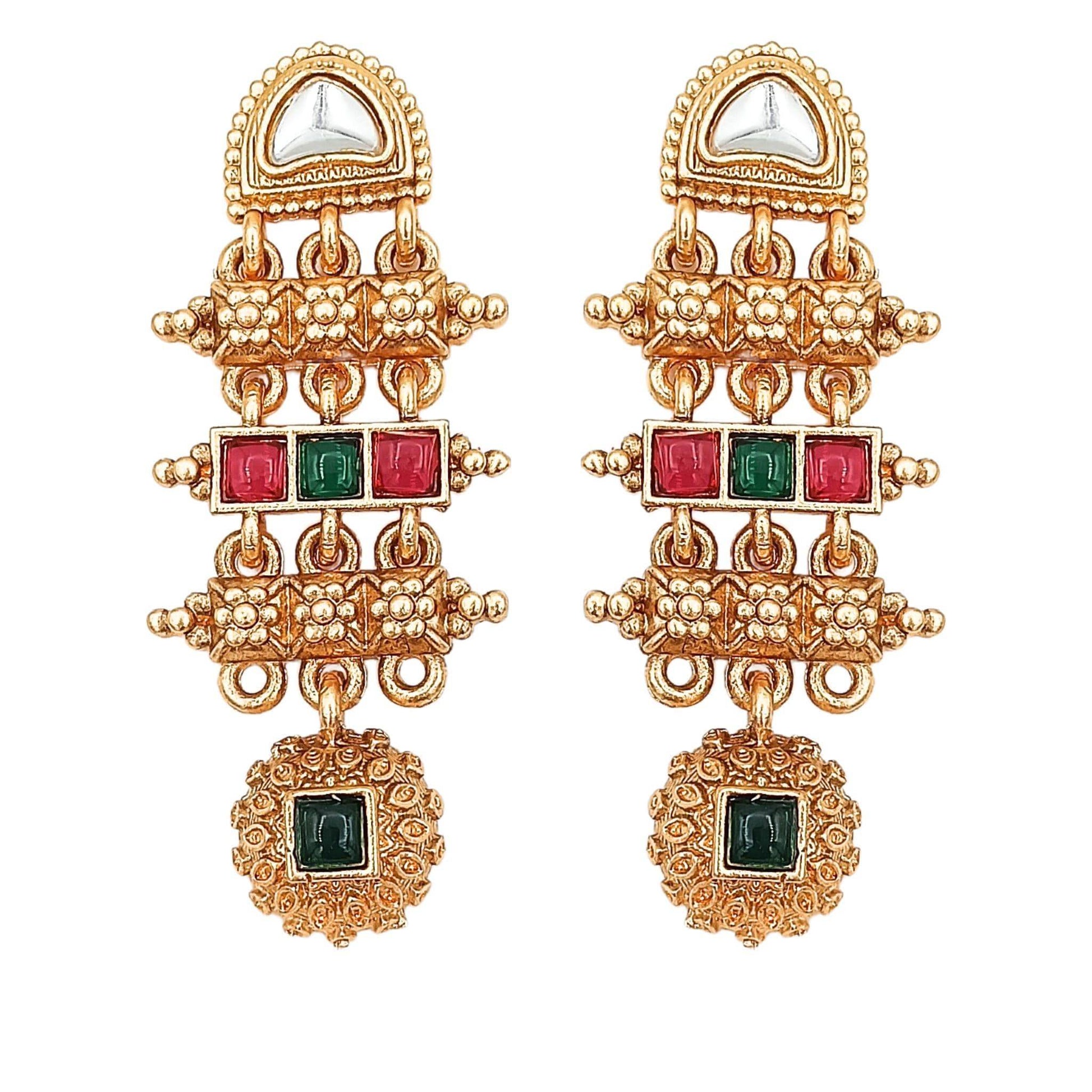 COMBO Rajwadi Hasadi Meenakari Necklace Set | Ethnic Bridal Jewelry | Antique Gold Finish | Traditional Indian Festive Set. - Nandai Jewels