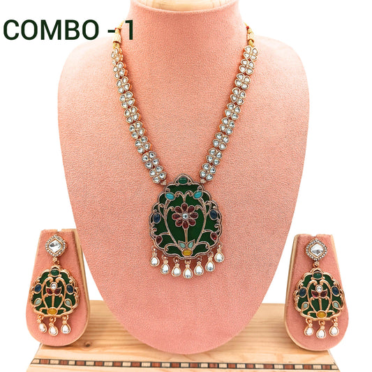 COMBO Rajwadi Kundan Necklace Set for Her, Bridal Jewellery Set, Wedding Gift, Pack of 2, Indian Traditional Jewellery, Ethnic Festive Wear. - Nandai Jewels