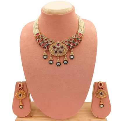 Royal Rajwadi Necklace/Earrings, Rajputi Bridal Necklace, Kundan stones, Rajasthani Pearl Detailing, Indian Traditional Jewellery Set - Nandai Jewels
