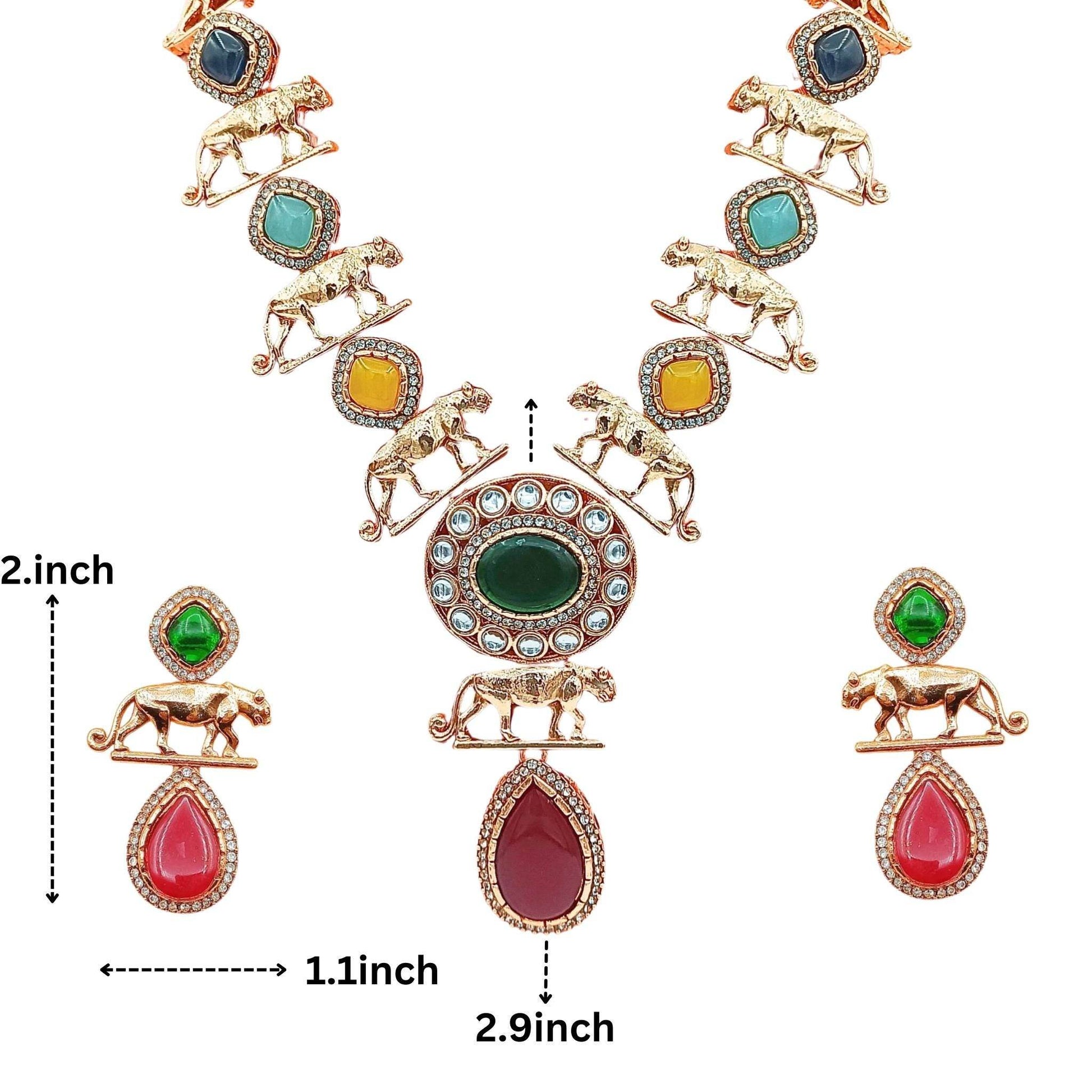 Unique Jaguar Design Necklace Set, Indo Western Jewellery Set For Her, Festive Wear For Wedding Gifts , Bridal Sets. - Nandai Jewels