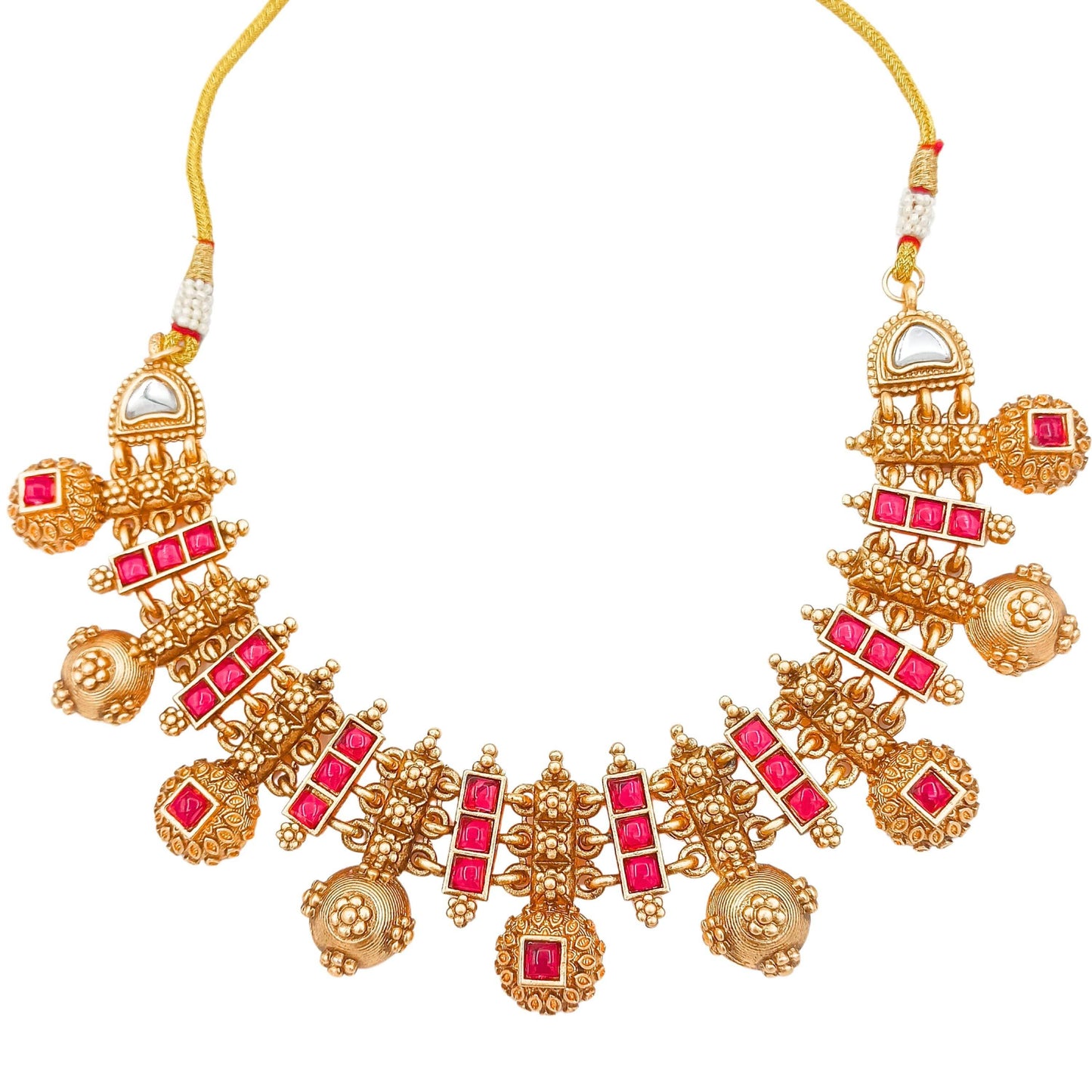 Rajwadi Hasadi Meenakari Necklace Set | Ethnic Bridal Jewelry | Antique Gold Finish | Traditional Indian Festive Set. - Nandai Jewels