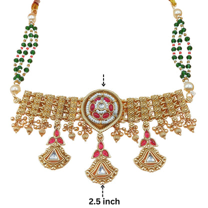 Rajwadi choker set, rajputi jewellery, indian traditional jewellery, kundan design, meenakari work, gift for women - Nandai Jewels