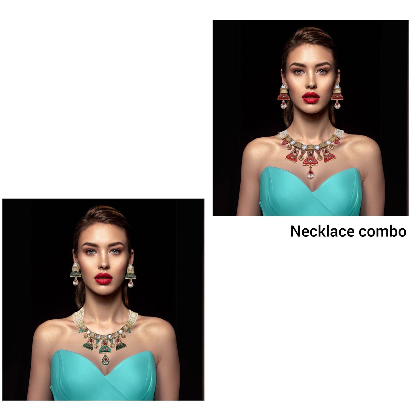 COMBO Ananya Rajwadi Kundan Necklace Set | Rajasthani Indian Traditional Jewellery,Festive Wear & Wedding | Pack of 2, Ahemdabadi Hasadi Set - Nandai Jewels