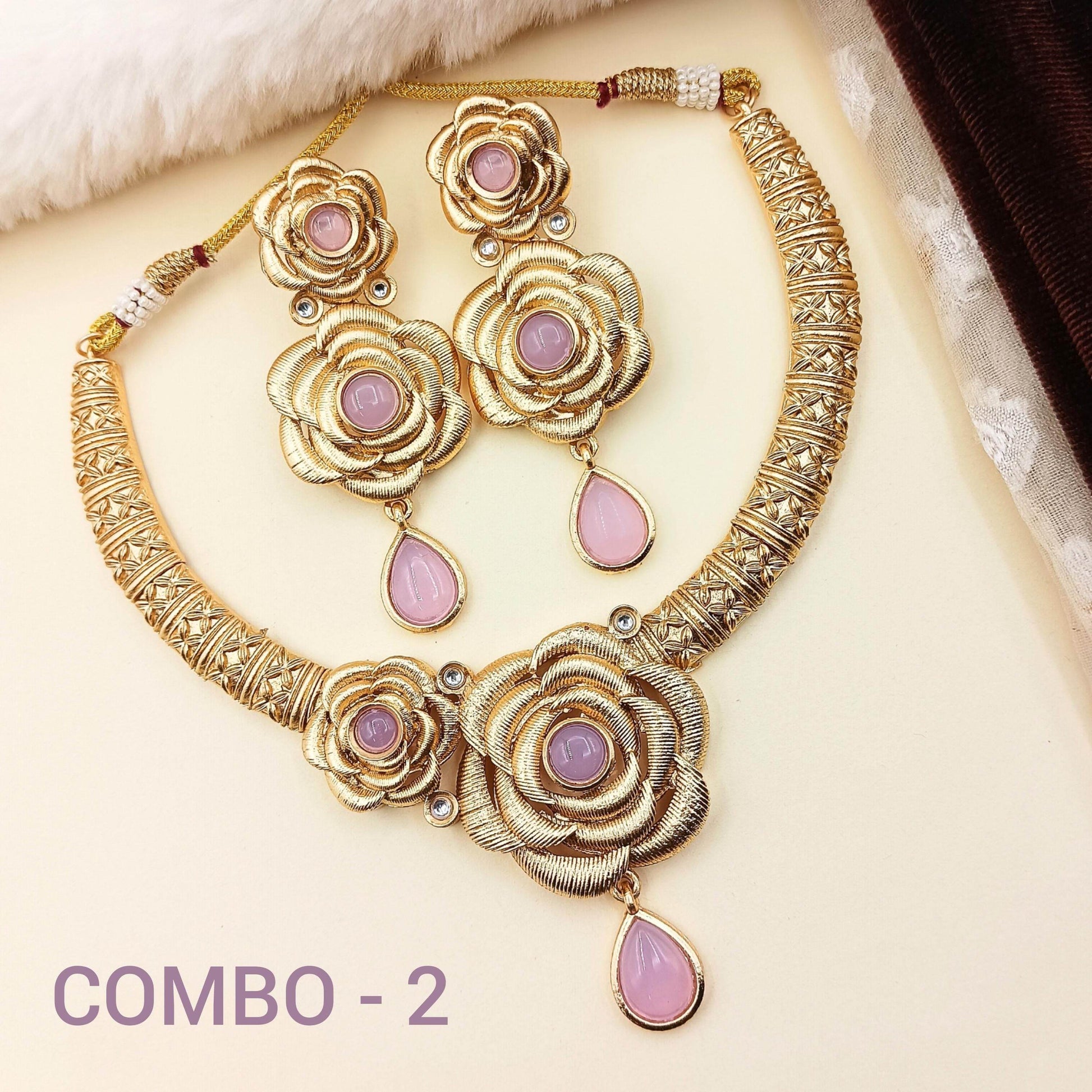 Flower Rajwadi Hasadi Necklace Set - Nandai Jewels
