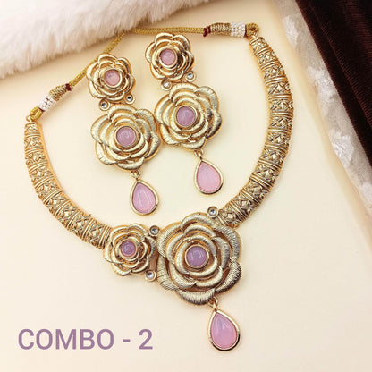 Flower Rajwadi Hasadi Necklace Set - Nandai Jewels