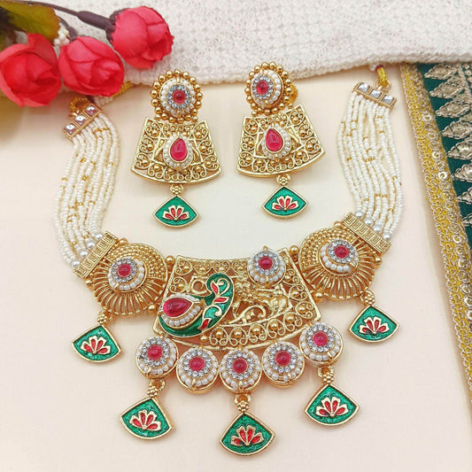 Tripti Rajwadi Necklace Set with Meenakari Design - Nandai Jewels