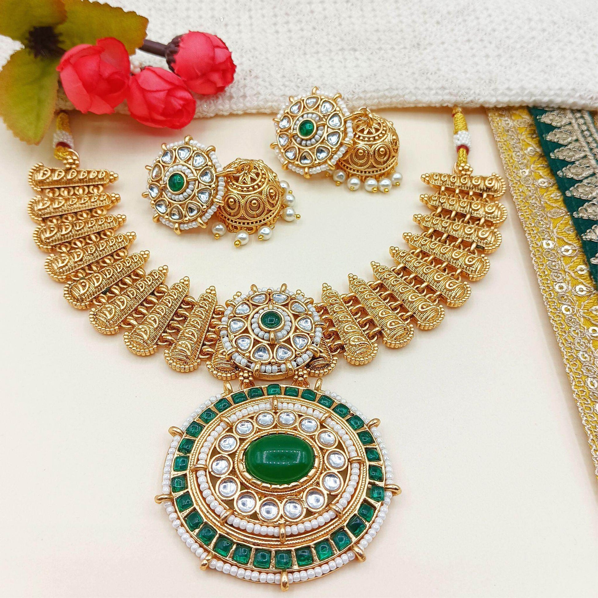 Aditi Rajwadi Necklace Set, Rajputi Bridal Jewellery, Kundan Choker Design, Indian Traditional Jewellery, Ethnic Gift for Women. - Nandai Jewels