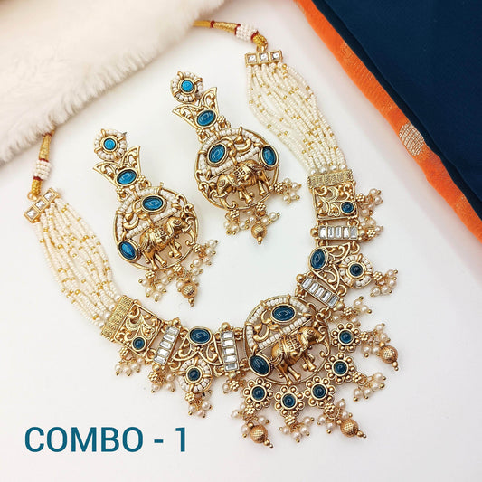 COMBO Rajputi Elephant Design Necklace With Earrings - Rajwadi Necklace Set, Pack of 2, Wedding Gift for Her, Indian Traditional Jewellery. - Nandai Jewels