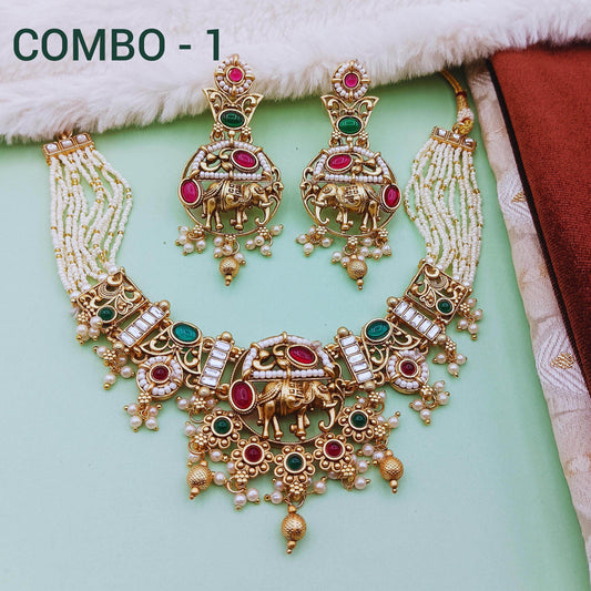COMBO Rajputi Elephant Design Necklace With Earrings - Rajwadi Necklace Set, Wedding Gift for Her, Indian Traditional Jewellery for Brides. - Nandai Jewels