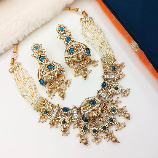Rajputi Elephant Design Necklace Set - Nandai Jewels