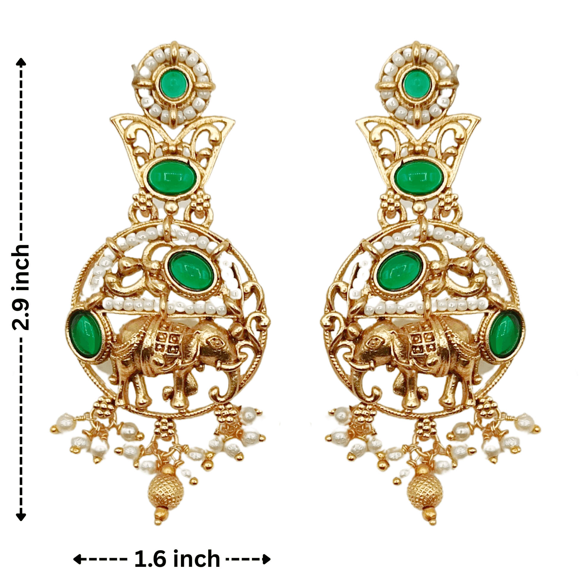 Elephant Motif Rajputi Earrings - Royal Rajputi Earrings for Wedding and Festive Wear. - Nandai Jewels
