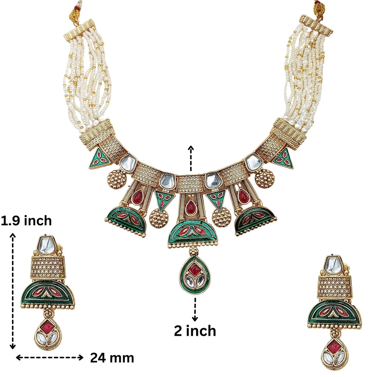 COMBO Ananya Rajwadi Kundan Necklace Set | Rajasthani Indian Traditional Jewellery,Festive Wear & Wedding | Pack of 2, Ahemdabadi Hasadi Set - Nandai Jewels