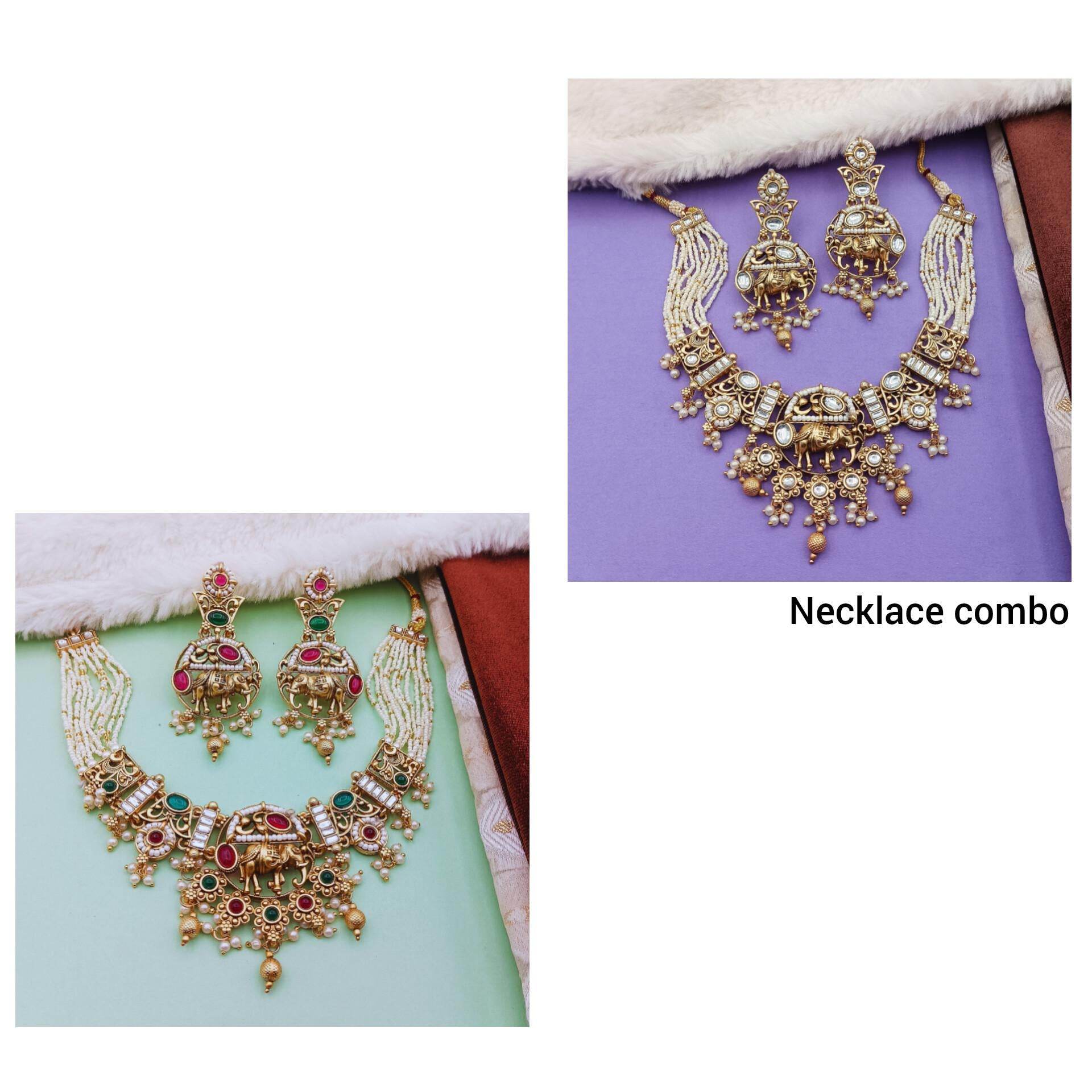 COMBO Rajputi Elephant Design Necklace With Earrings - Rajwadi Necklace Set, Wedding Gift for Her, Indian Traditional Jewellery for Brides. - Nandai Jewels