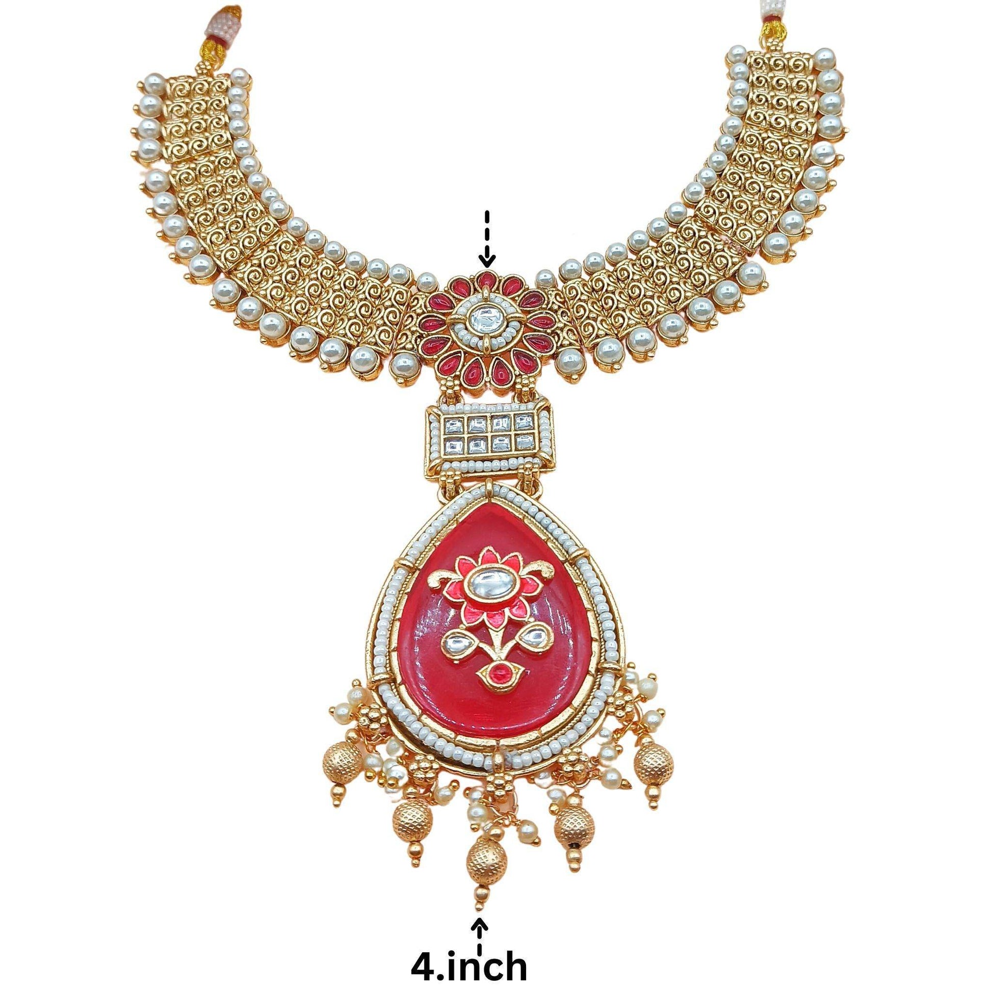 Vijayalakshmi Rajputi Necklace Set, Meena and Kundan Jewellery, Rajwadi Bridal Wear, Pearl Choker Design, Gift for Women. - Nandai Jewels