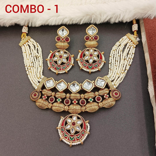 COMBO Rashmika Rajwadi Jewelry set, Rajputi Necklace and Earrings, Traditional Indian Jewellery, Festive Accessory, Perfect Gift for Women. - Nandai Jewels