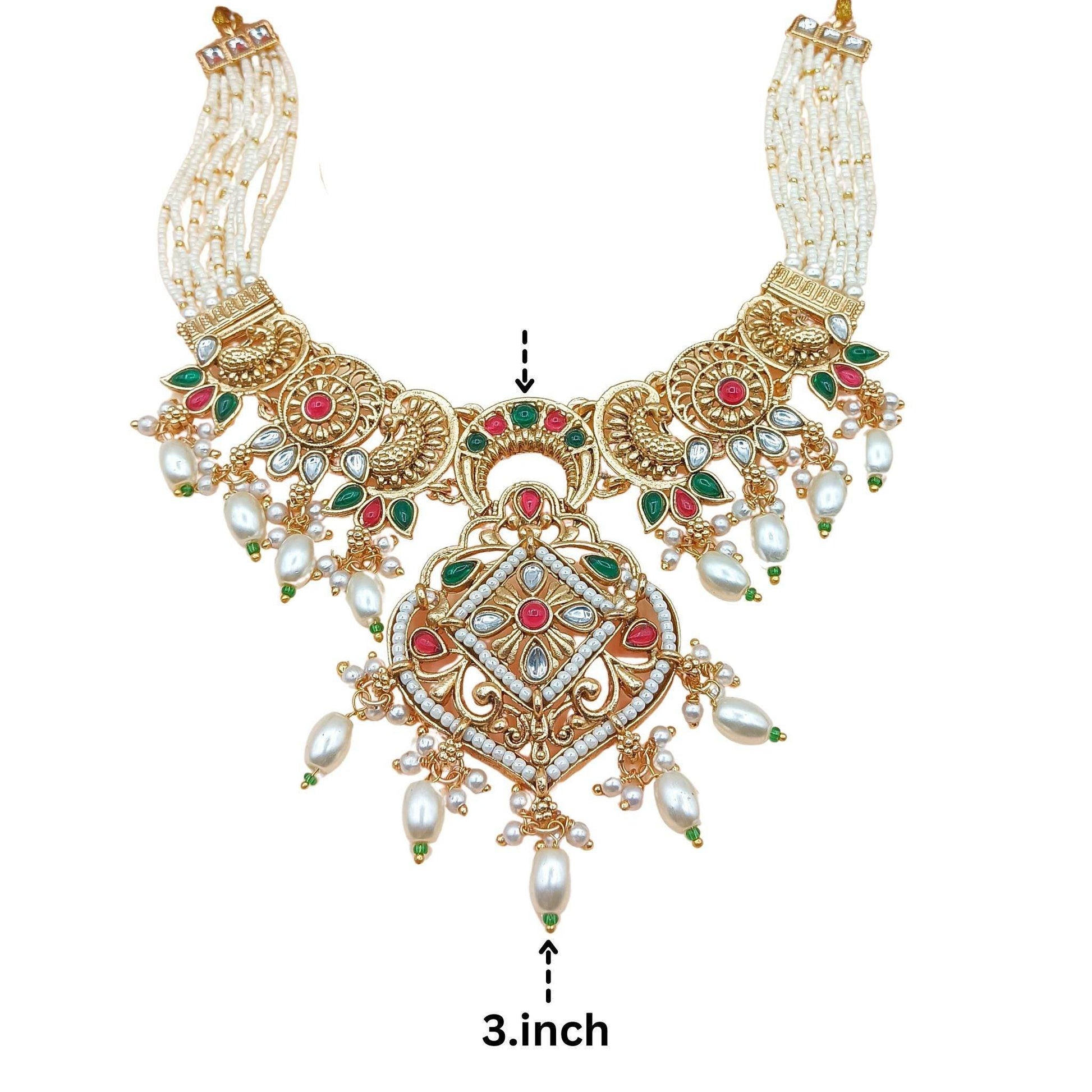 Janvi Rajputi Necklace Set, Rajwadi Jewellery Design, Bridal Choker, Indian Traditional Jewellery, Pearl Beaded Set, Gift for Women. - Nandai Jewels