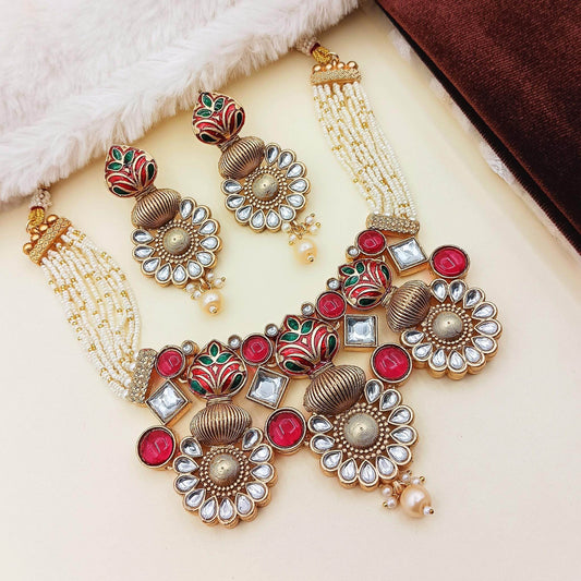 Matt Hasadi Necklace Set, Rajputi Jewellery, Rajwadi Bridal Set, Indian Traditional Jewellery, Gift for Women. - Nandai Jewels