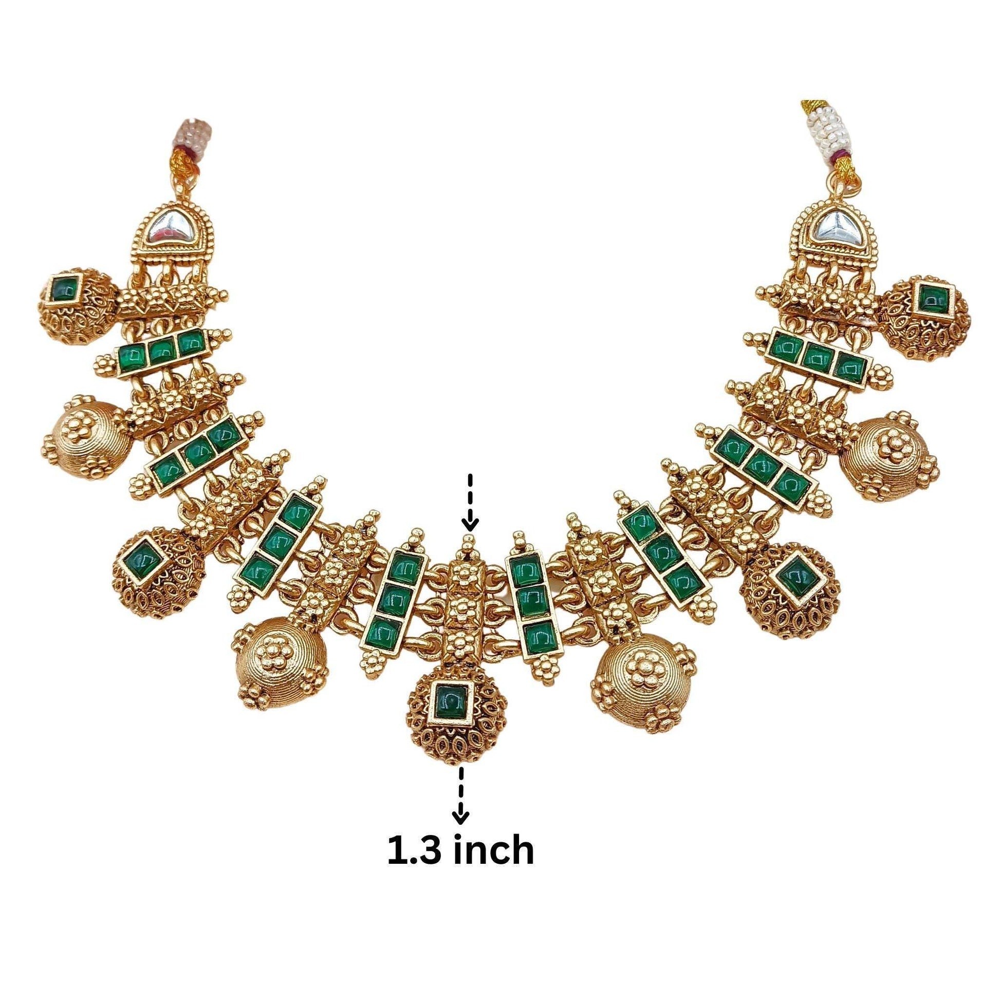 Rajwadi Hasadi Meenakari Necklace Set | Ethnic Bridal Jewelry | Antique Gold Finish | Traditional Indian Festive Set. - Nandai Jewels