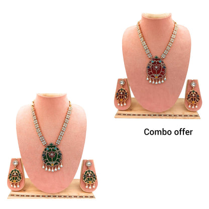 COMBO Rajwadi Kundan Necklace Set for Her, Bridal Jewellery Set, Wedding Gift, Pack of 2, Indian Traditional Jewellery, Ethnic Festive Wear. - Nandai Jewels