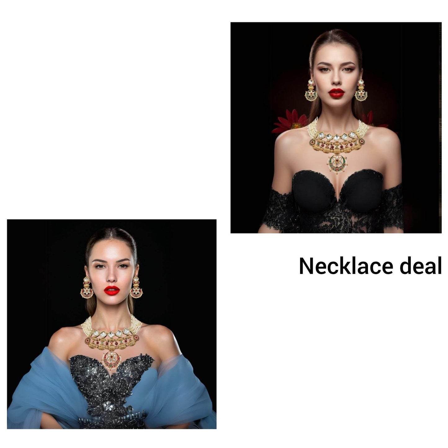 COMBO Rashmika Rajwadi Jewelry set, Rajputi Necklace and Earrings, Traditional Indian Jewellery, Festive Accessory, Perfect Gift for Women. - Nandai Jewels